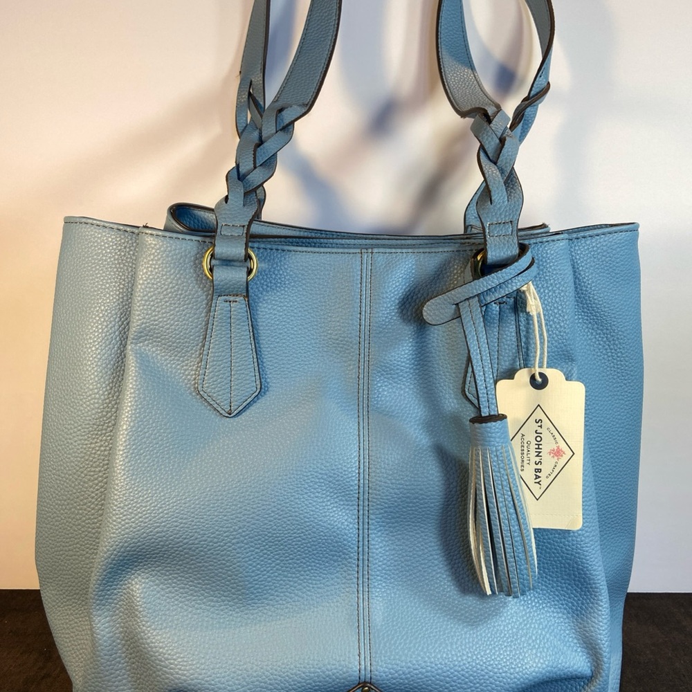 St John’s Bay Light Blue Chambray Harper Shopper Handbag Purse, New With Tags